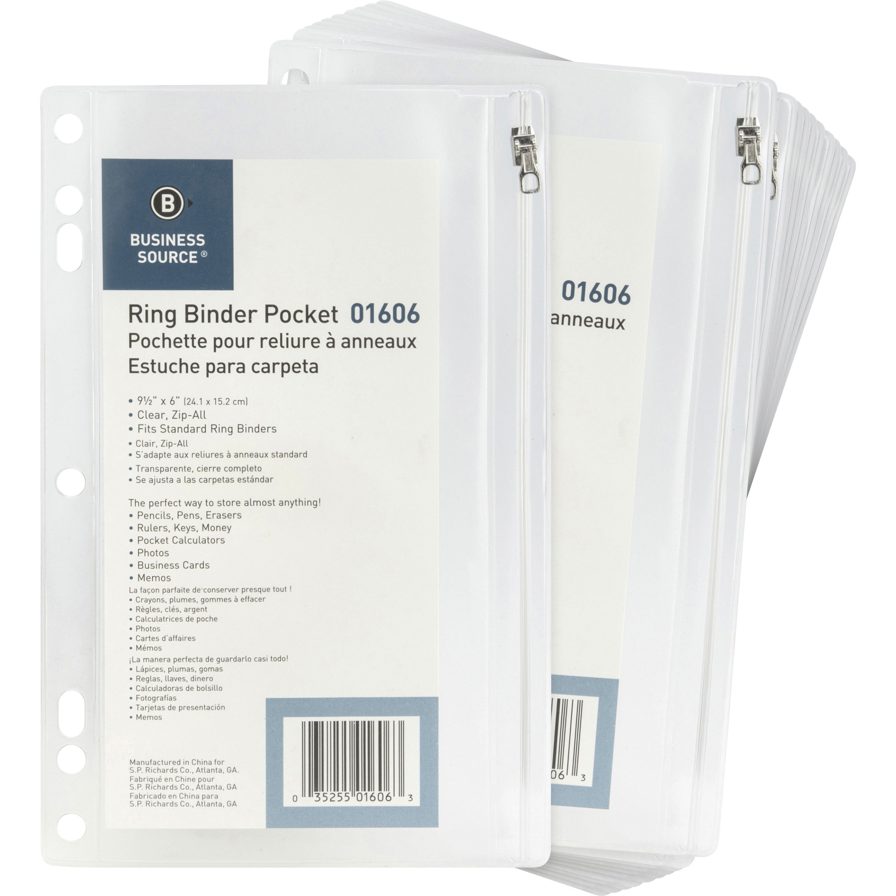 business-source-punched-economy-binder-pocket-95-height-x-6-width-7-x-holes-ring-binder-clear-plastic-24-box_bsn01606bx - 1