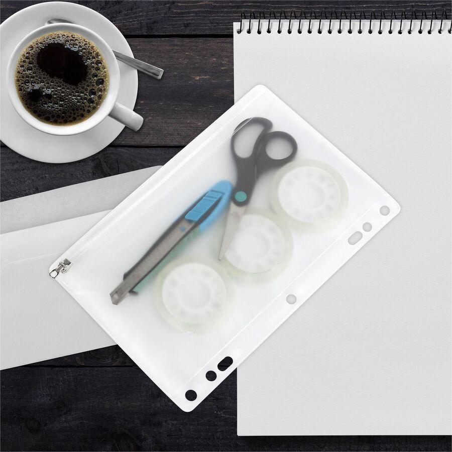 Business Source Punched Economy Binder Pocket - 9.5" Height x 6" Width - 7 x Holes - Ring Binder - Clear - Plastic - 24 / Box