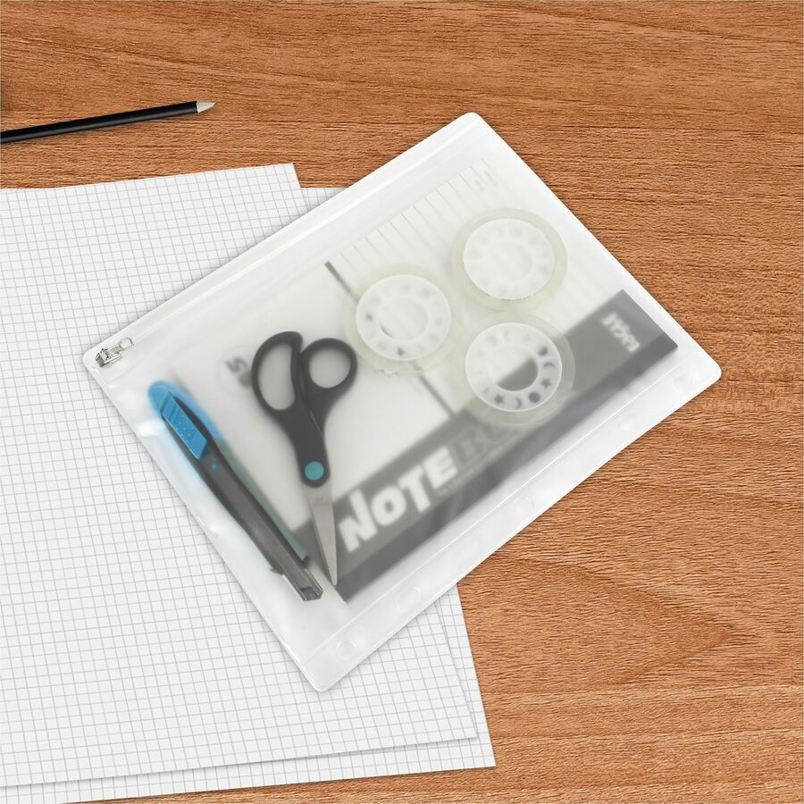 Business Source Punched Economy Binder Pocket - 10" Height x 8" Width - 7 x Holes - Ring Binder - Clear - Plastic - 24 / Box