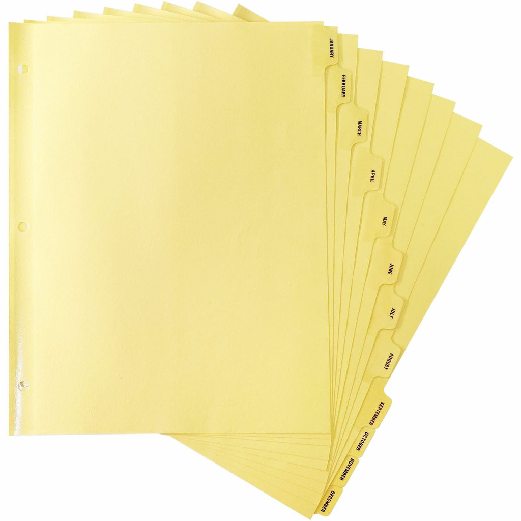 Business Source Monthly Clear Plastic Tab Index Dividers - Printed Tab(s) - Month - January-December - 12 Tab(s)/Set - 8.5" Divider Width x 11" Divider Length - Letter - 3 Hole Punched - Buff Buff Paper Divider - Buff Plastic Tab(s) - 12 / Set