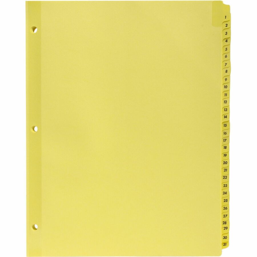 Business Source Preprinted 1-31 Tab Index Dividers - Printed Tab(s) - Digit - 1-31 - 31 Tab(s)/Set - 8.5" Divider Width x 11" Divider Length - Letter - 3 Hole Punched - Buff Buff Paper Divider - Buff Plastic Tab(s) - 31 / Set