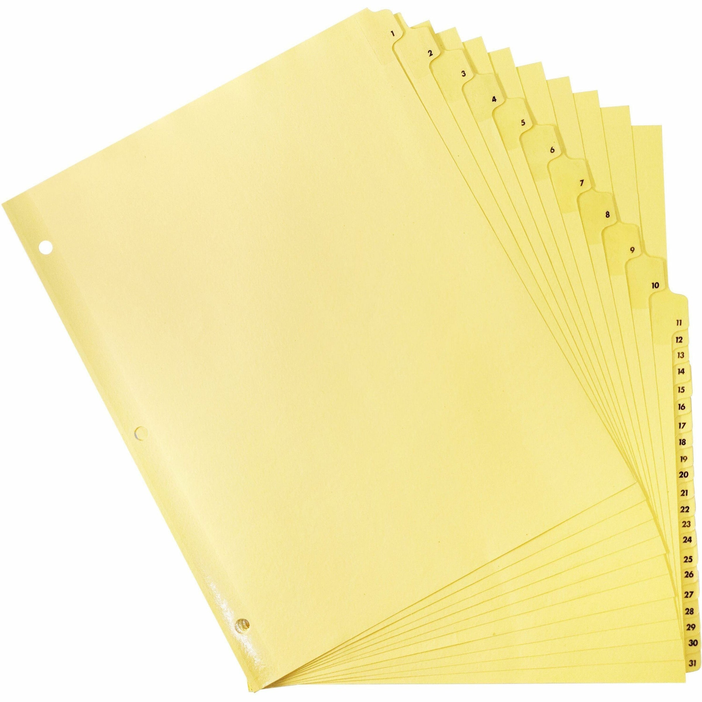 Business Source Preprinted 1-31 Tab Index Dividers - Printed Tab(s) - Digit - 1-31 - 31 Tab(s)/Set - 8.5" Divider Width x 11" Divider Length - Letter - 3 Hole Punched - Buff Buff Paper Divider - Buff Plastic Tab(s) - 31 / Set