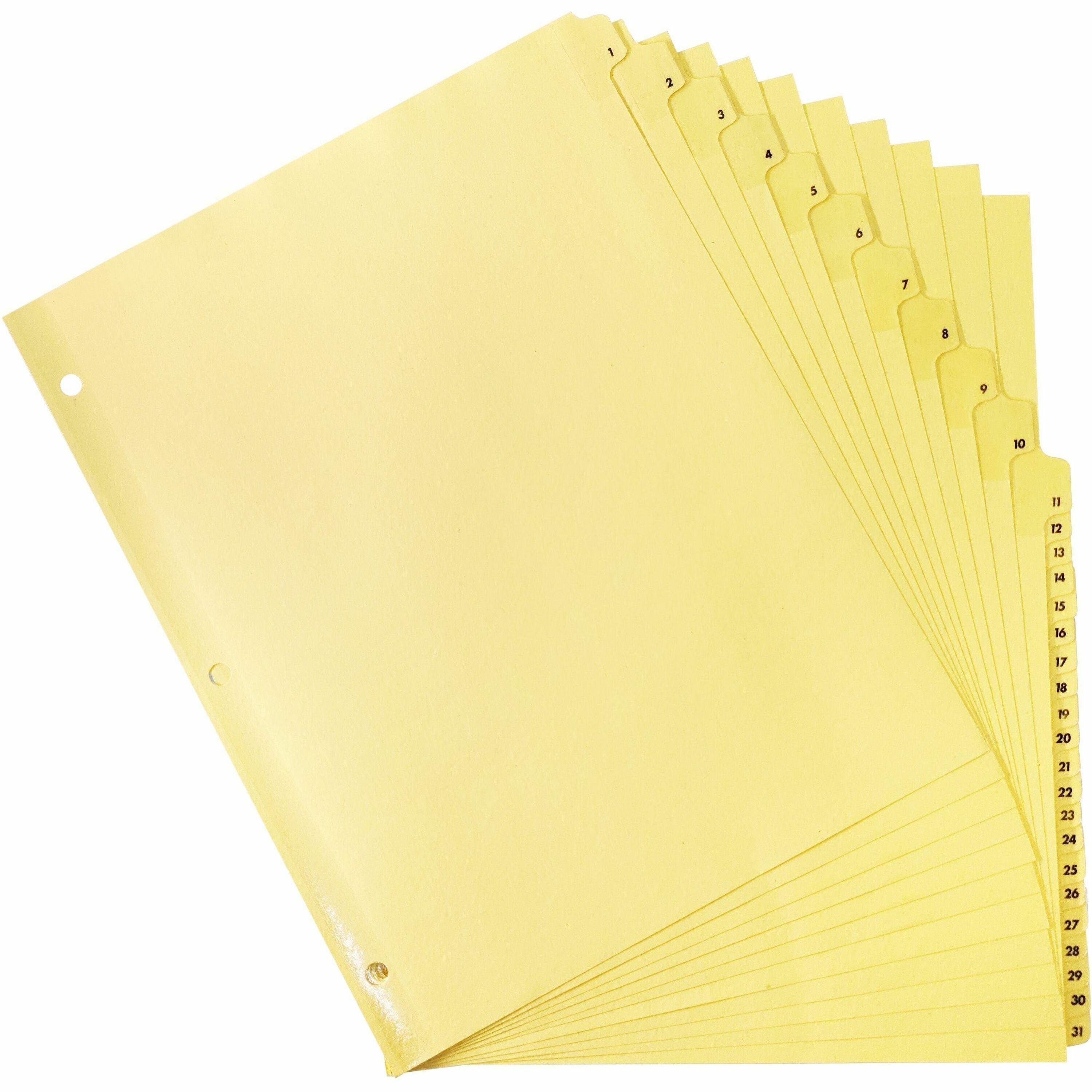 Business Source Preprinted 1-31 Tab Index Dividers - Printed Tab(s) - Digit - 1-31 - 31 Tab(s)/Set - 8.5" Divider Width x 11" Divider Length - Letter - 3 Hole Punched - Buff Buff Paper Divider - Buff Plastic Tab(s) - 31 / Set