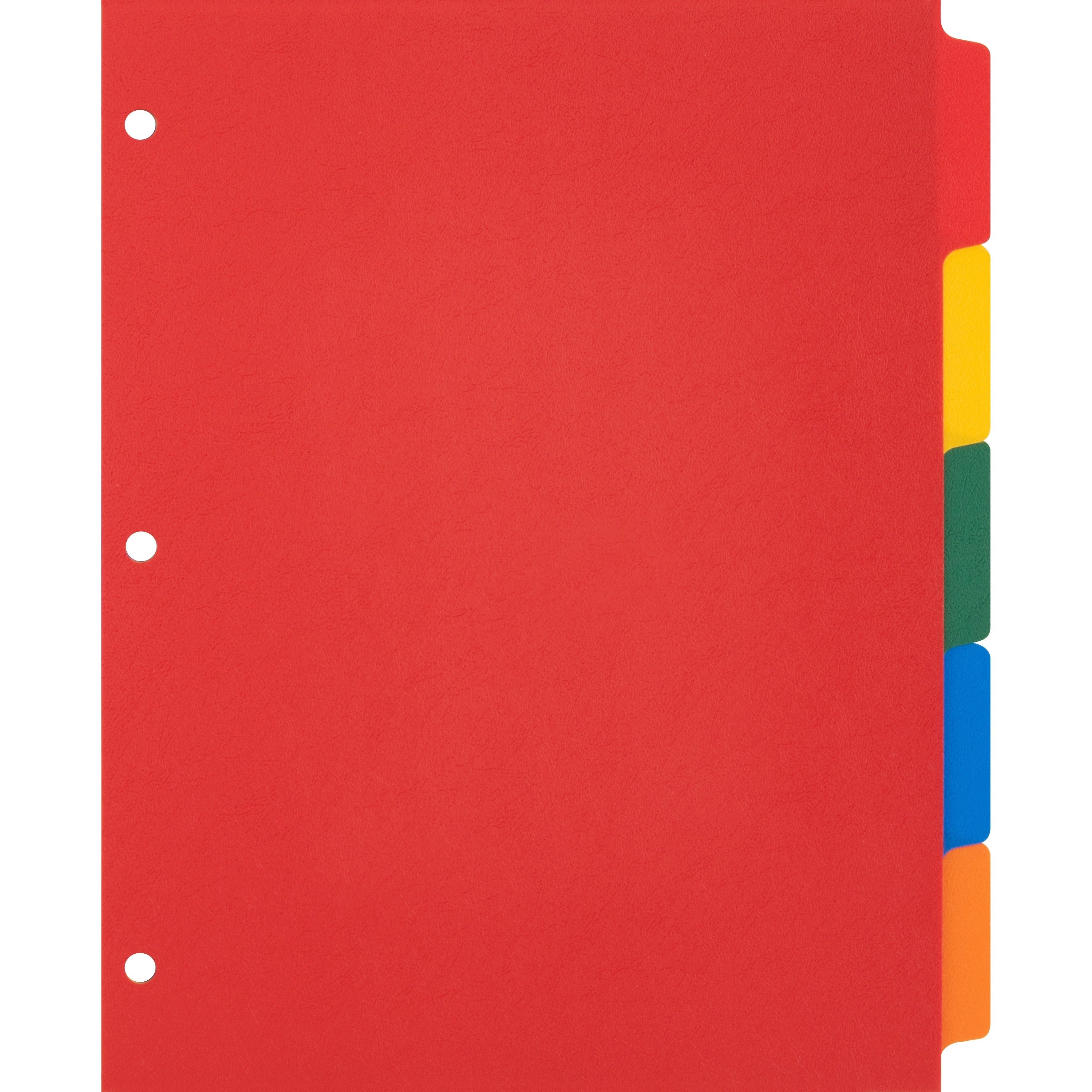 Business Source Plain Tab Color Polyethylene Index Dividers - Blank Tab(s) - 5 Tab(s)/Set - 8.5" Divider Width x 11" Divider Length - Letter - 3 Hole Punched - Red Polyethylene, Yellow, Green, Blue, Orange Divider - Red Polyethylene, Yellow, Green, B