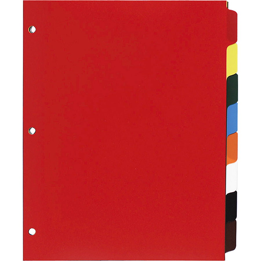 business-source-plain-tab-color-polyethylene-index-dividers-blank-tabs-8-tabs-set-85-divider-width-x-11-divider-length-letter-3-hole-punched-red-polyethylene-yellow-green-blue-orange-white-black-brown-divider-red-polyethyl_bsn01810 - 2