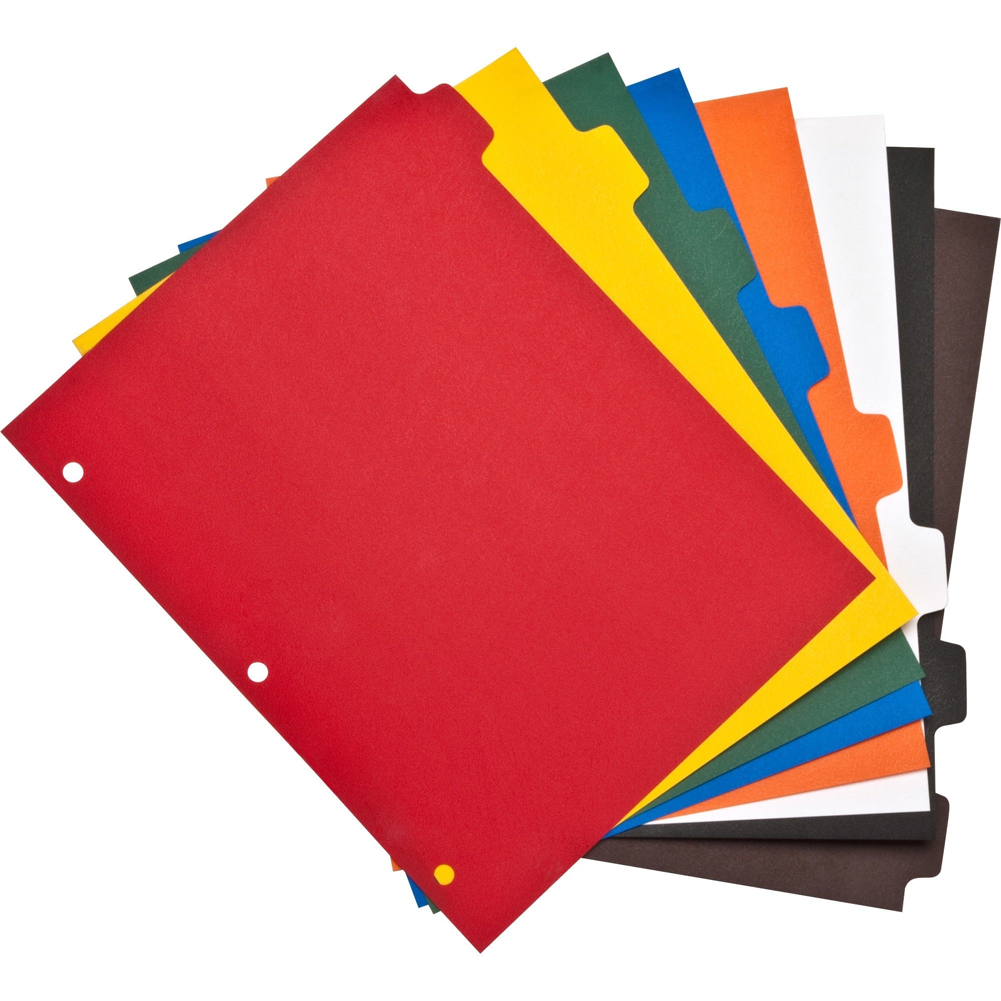 business-source-plain-tab-color-polyethylene-index-dividers-blank-tabs-8-tabs-set-85-divider-width-x-11-divider-length-letter-3-hole-punched-red-polyethylene-yellow-green-blue-orange-white-black-brown-divider-red-polyethyl_bsn01810 - 1