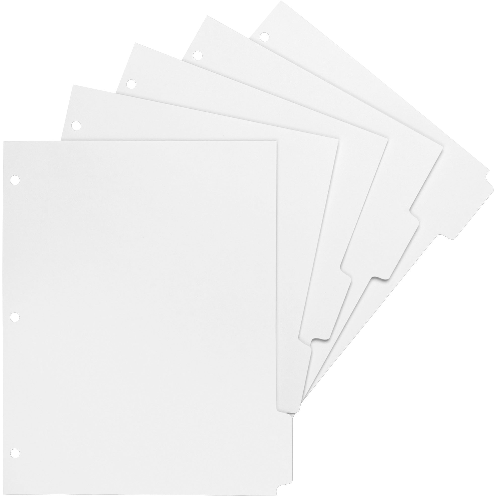 Business Source White Tab Double-reverse Print-on Index - Print-on Tab(s) - 5 Tab(s)/Set - 9" Divider Width - Letter - 8.50" Width x 11" Length - 3 Hole Punched - Bright White Paper Divider - White Paper Tab(s) - 50 / Box