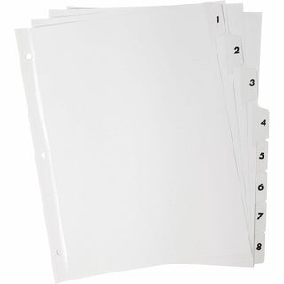 Business Source Table of Content Quick Index Dividers - Printed Tab(s) - Digit - 1-8 - 8 Tab(s)/Set - 8.5" Divider Width x 11" Divider Length - 3 Hole Punched - White Divider - White Mylar Tab(s) - 8 / Set