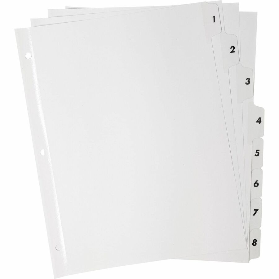 Business Source Table of Content Quick Index Dividers - Printed Tab(s) - Digit - 1-8 - 8 Tab(s)/Set - 8.5" Divider Width x 11" Divider Length - 3 Hole Punched - White Divider - White Mylar Tab(s) - 8 / Set