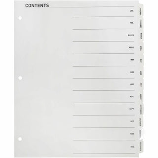 Business Source Jan-Dec Monthly Table of Contents Index Dividers - Printed Tab(s) - Month - January-December - 12 Tab(s)/Set - 8.5" Divider Width x 11" Divider Length - Letter - 3 Hole Punched - White Divider - White Mylar Tab(s) - 12 / Set