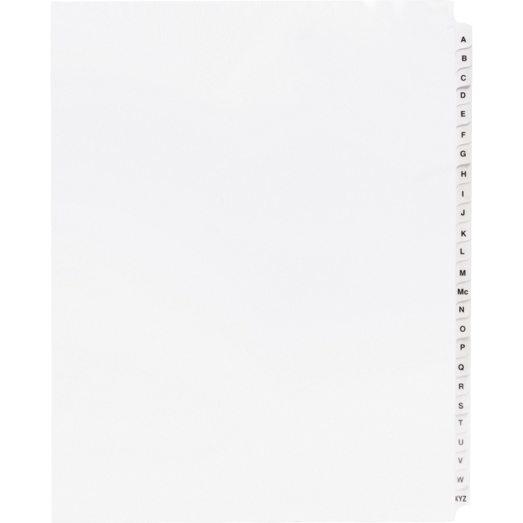 Business Source A-Z Tab Table of Contents Index Dividers - Printed Tab(s) - Character - A-Z - 25 Tab(s)/Set - 8.5" Divider Width x 11" Divider Length - Letter - 3 Hole Punched - White Divider - White Mylar Tab(s) - 25 / Set