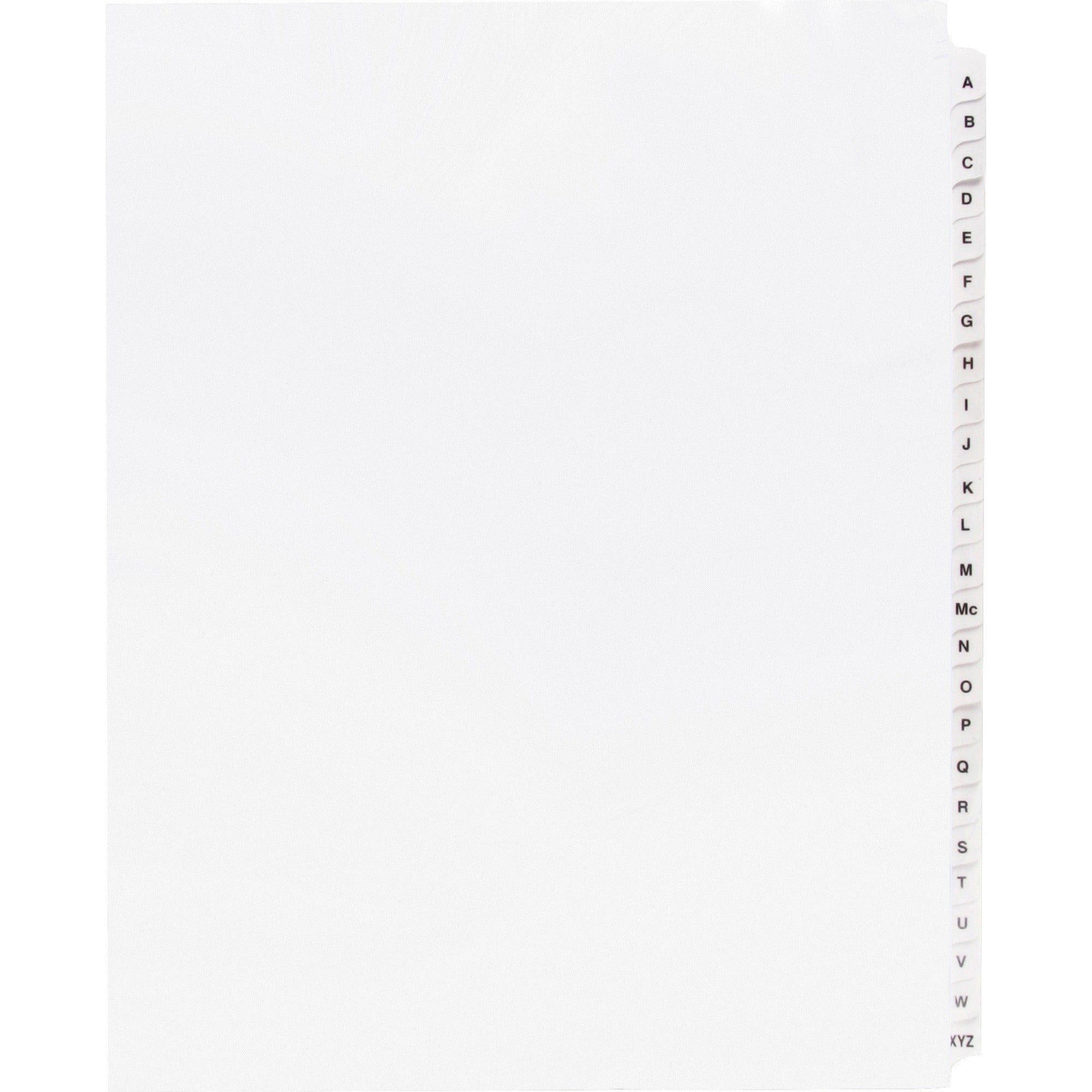 Business Source A-Z Tab Table of Contents Index Dividers - Printed Tab(s) - Character - A-Z - 25 Tab(s)/Set - 8.5" Divider Width x 11" Divider Length - Letter - 3 Hole Punched - White Divider - White Mylar Tab(s) - 25 / Set