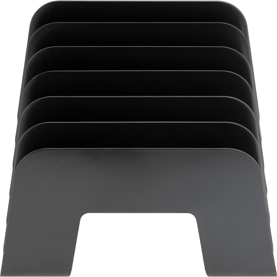 Business Source 6-slot Inclined Desk Step Sorter - 6 Compartment(s) - 6.5" Height x 8" Width x 7.8" DepthDesktop - 25% Recycled - Black - Plastic - 1 Each
