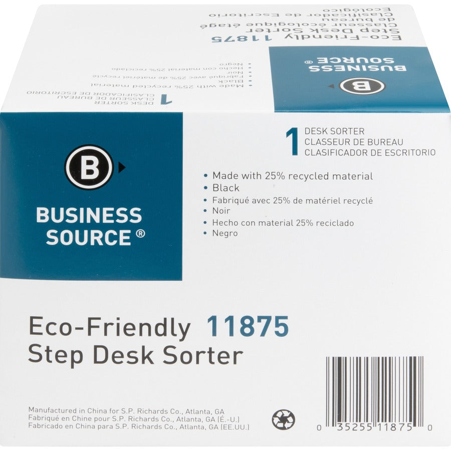 Business Source 6-slot Inclined Desk Step Sorter - 6 Compartment(s) - 6.5" Height x 8" Width x 7.8" DepthDesktop - 25% Recycled - Black - Plastic - 1 Each