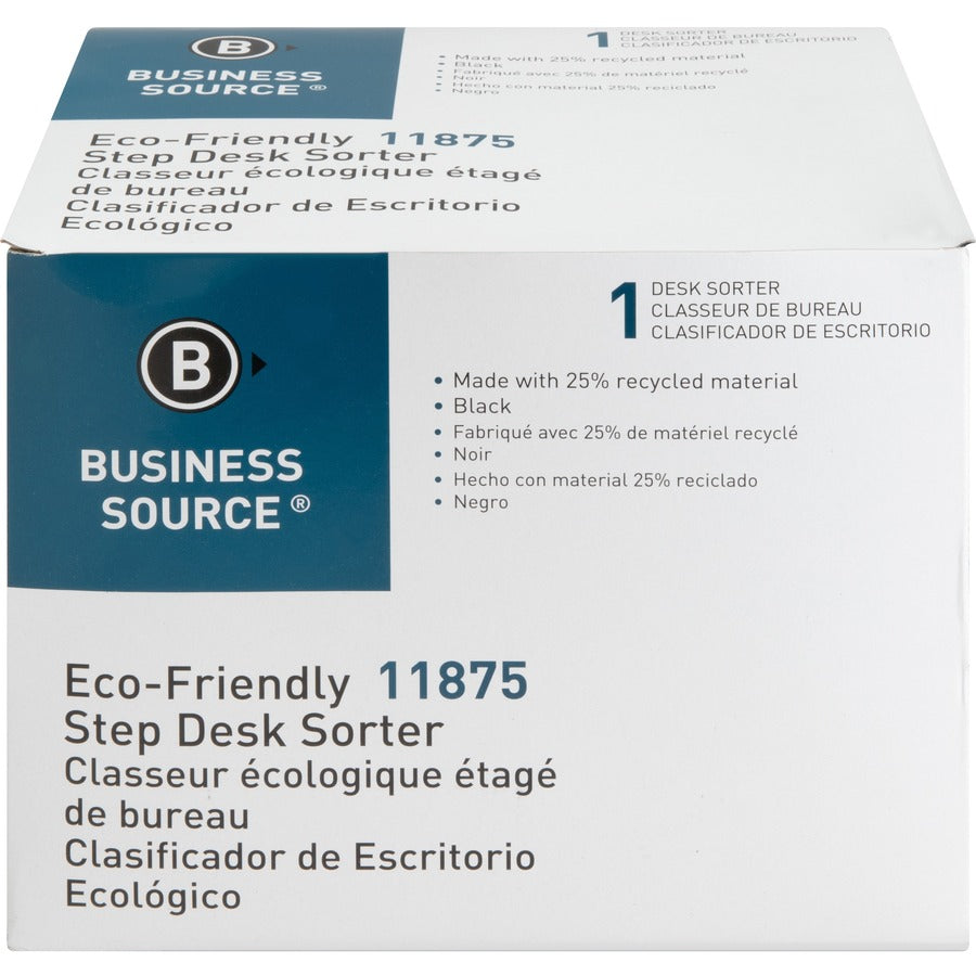 Business Source 6-slot Inclined Desk Step Sorter - 6 Compartment(s) - 6.5" Height x 8" Width x 7.8" DepthDesktop - 25% Recycled - Black - Plastic - 1 Each