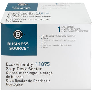 Business Source 6-slot Inclined Desk Step Sorter - 6 Compartment(s) - 6.5" Height x 8" Width x 7.8" DepthDesktop - 25% Recycled - Black - Plastic - 1 Each