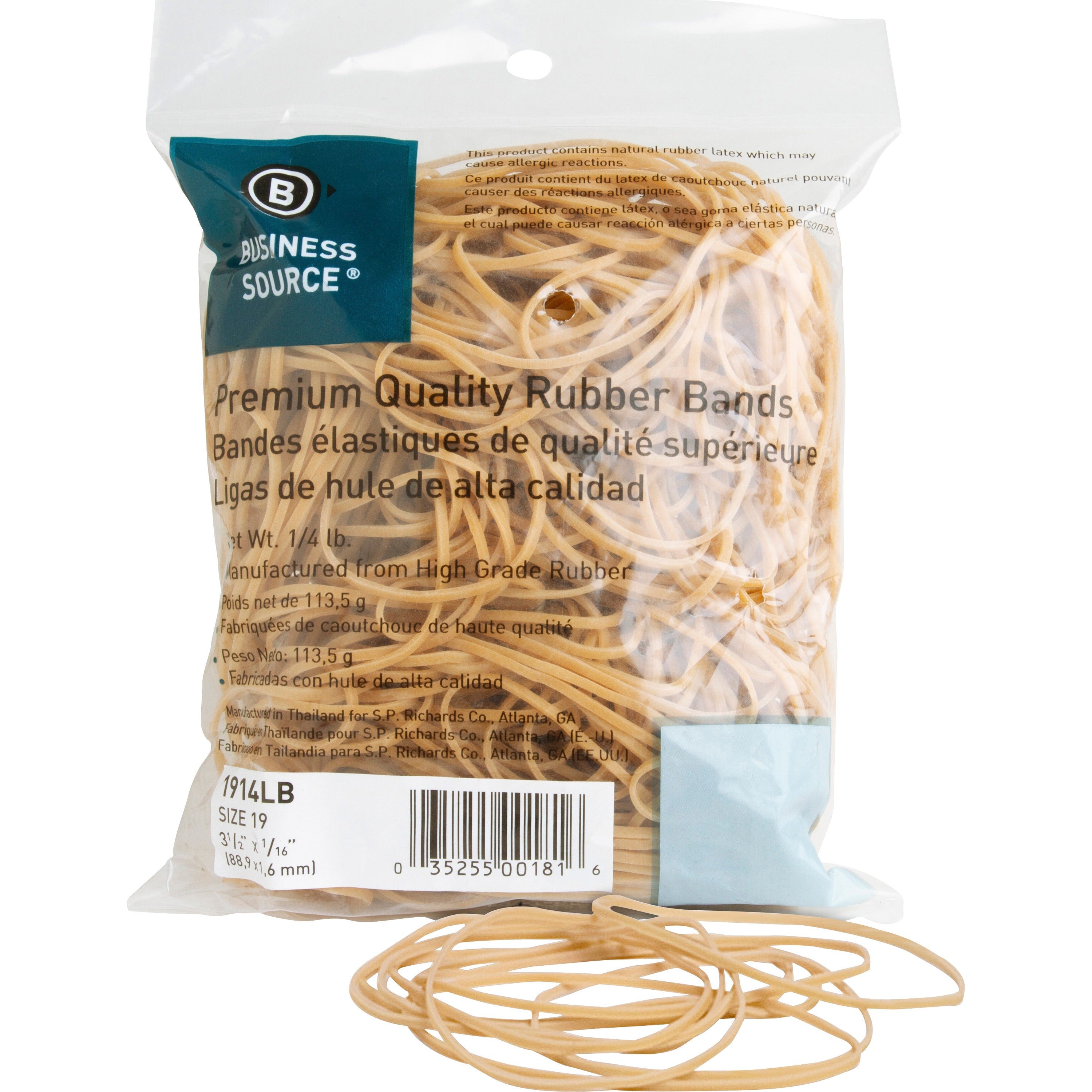 business-source-rubber-bands-size-#19-35-length-62-mil-thickness-425-pack-natural_bsn1914lb - 1