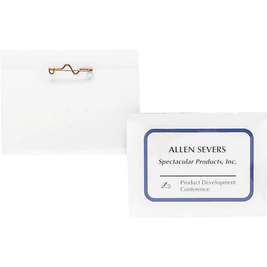 Business Source Pin Style Holder Name Badge Kit - 100 / Box - Clear