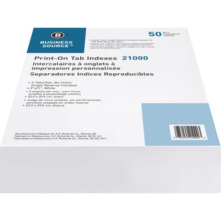 Business Source Tab Printer Economy Index Dividers - Print-on Tab(s) - 5 Tab(s)/Set - 8.5" Divider Width x 11" Divider Length - Letter - White Divider - White Tab(s) - 50 / Box
