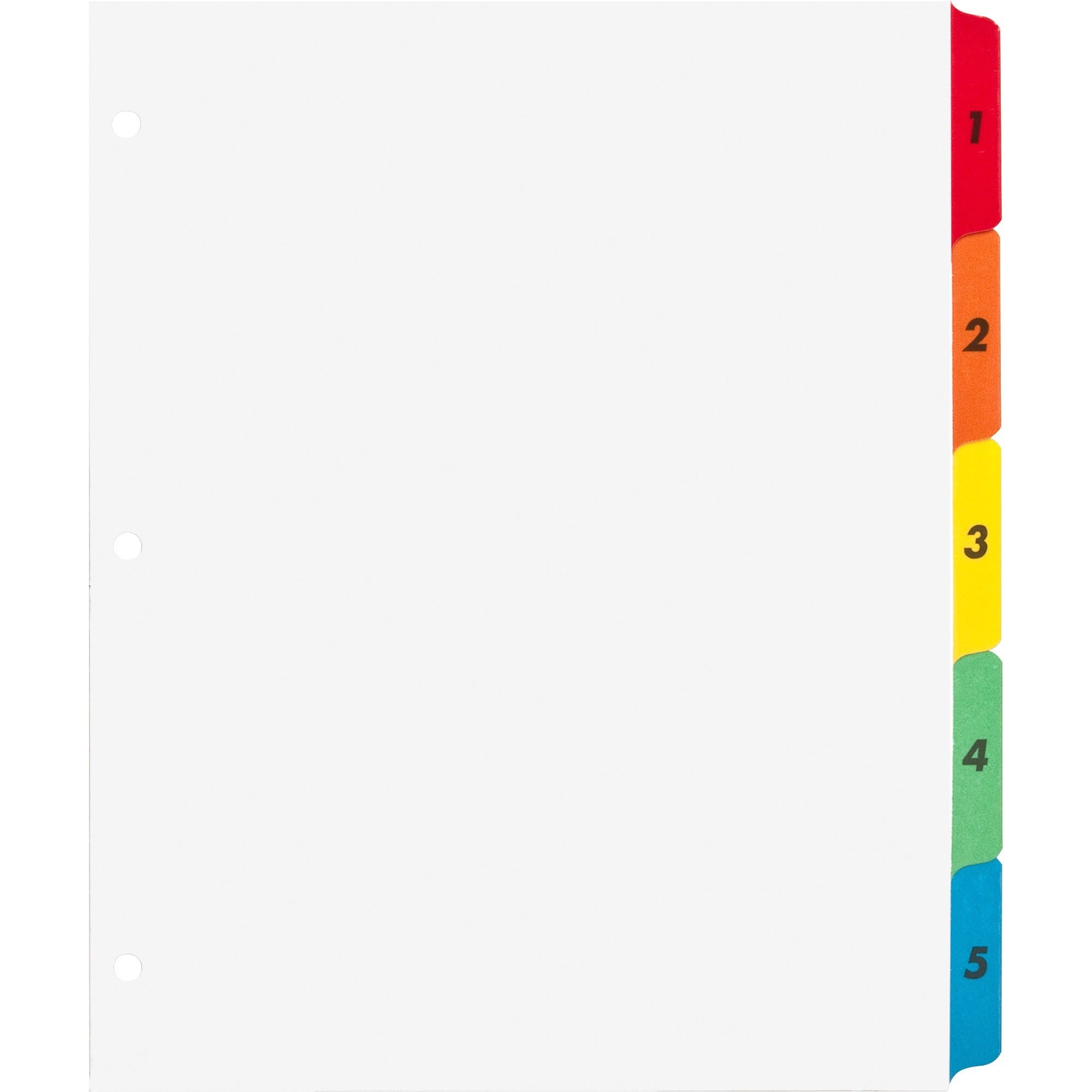 Business Source Table of Content Quick Index Dividers - Printed Tab(s) - Digit - 1-5 - 5 Tab(s)/Set - 8.5" Divider Width x 11" Divider Length - 3 Hole Punched - Multicolor Mylar Divider - Multicolor Mylar Tab(s) - 5 / Set