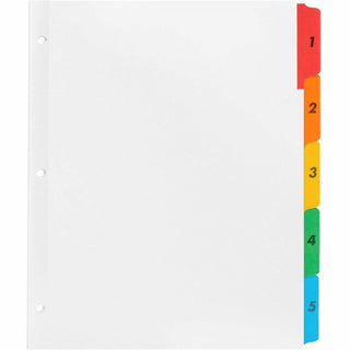 Business Source Table of Content Quick Index Dividers - Printed Tab(s) - Digit - 1-5 - 5 Tab(s)/Set - 8.5" Divider Width x 11" Divider Length - 3 Hole Punched - Multicolor Mylar Divider - Multicolor Mylar Tab(s) - 5 / Set