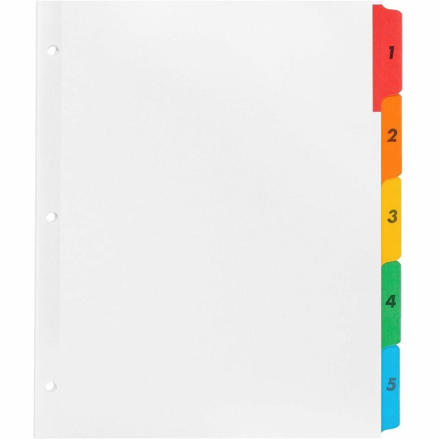 Business Source Table of Content Quick Index Dividers - Printed Tab(s) - Digit - 1-5 - 5 Tab(s)/Set - 8.5" Divider Width x 11" Divider Length - 3 Hole Punched - Multicolor Mylar Divider - Multicolor Mylar Tab(s) - 5 / Set
