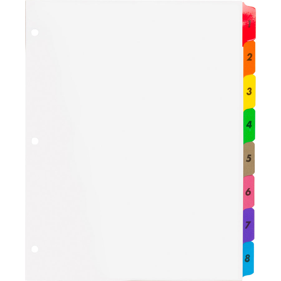 Business Source Table of Content Quick Index Dividers - Printed Tab(s) - Digit - 1-8 - 8 Tab(s)/Set - 8.5" Divider Width x 11" Divider Length - 3 Hole Punched - Multicolor Divider - Multicolor Mylar Tab(s) - 8 / Set - 2