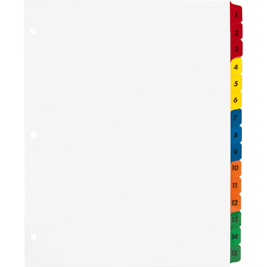 Business Source Table of Content Quick Index Dividers - Printed Tab(s) - Digit - 1-15 - 15 Tab(s)/Set - 8.5" Divider Width x 11" Divider Length - 3 Hole Punched - Multicolor Divider - Multicolor Mylar Tab(s) - 15 / Set - 2