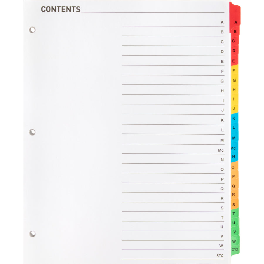 business-source-a-z-tab-table-of-contents-index-dividers-printed-tabs-character-a-z-25-tabs-set-85-divider-width-x-11-divider-length-letter-3-hole-punched-white-mylar-divider-white-mylar-tabs-25-set_bsn21905 - 5