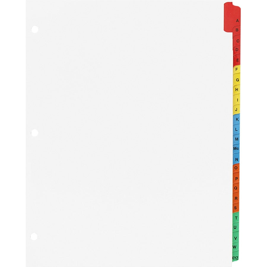 Business Source A-Z Tab Table of Contents Index Dividers - Printed Tab(s) - Character - A-Z - 25 Tab(s)/Set - 8.5" Divider Width x 11" Divider Length - Letter - 3 Hole Punched - White Mylar Divider - White Mylar Tab(s) - 25 / Set