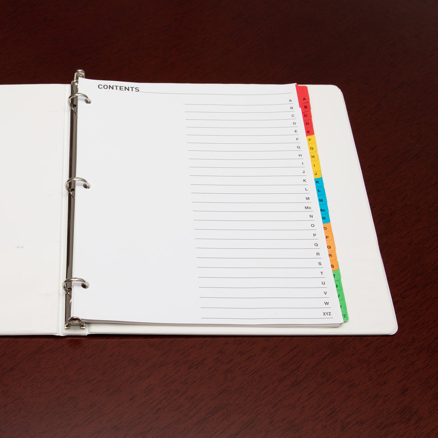 business-source-a-z-tab-table-of-contents-index-dividers-printed-tabs-character-a-z-25-tabs-set-85-divider-width-x-11-divider-length-letter-3-hole-punched-white-mylar-divider-white-mylar-tabs-25-set_bsn21905 - 3