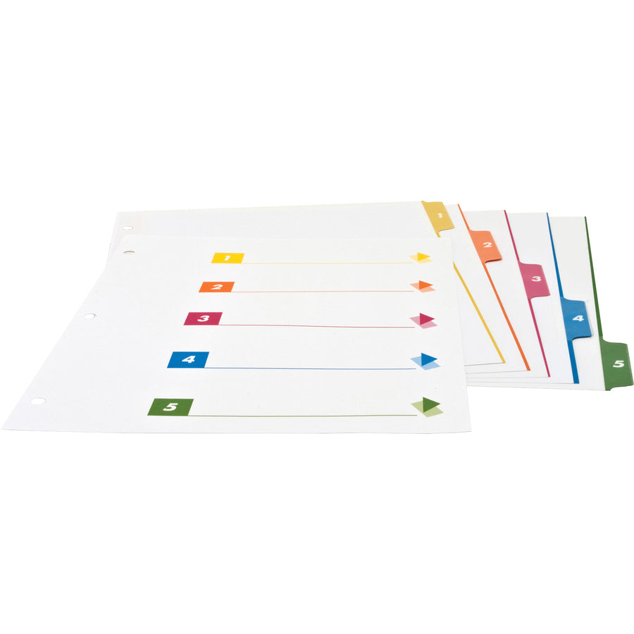 Business Source Color-coded Table of Contents/Tabs Index Dividers - Printed Tab(s) - Digit - 1-5 - 5 Tab(s)/Set - 3 Hole Punched - White Divider - Multicolor Mylar Tab(s) - 24 / Box - 2