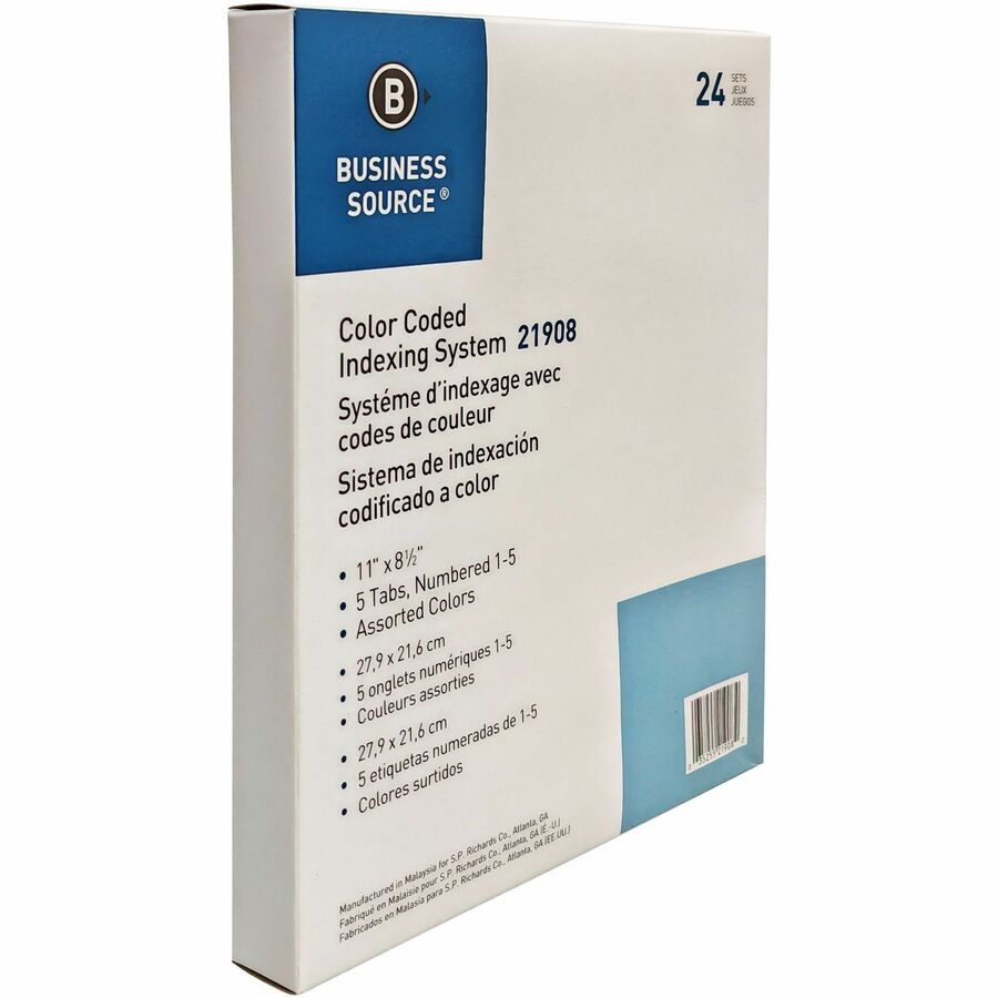 Business Source Color-coded Table of Contents/Tabs Index Dividers - Printed Tab(s) - Digit - 1-5 - 5 Tab(s)/Set - 3 Hole Punched - White Divider - Multicolor Mylar Tab(s) - 24 / Box