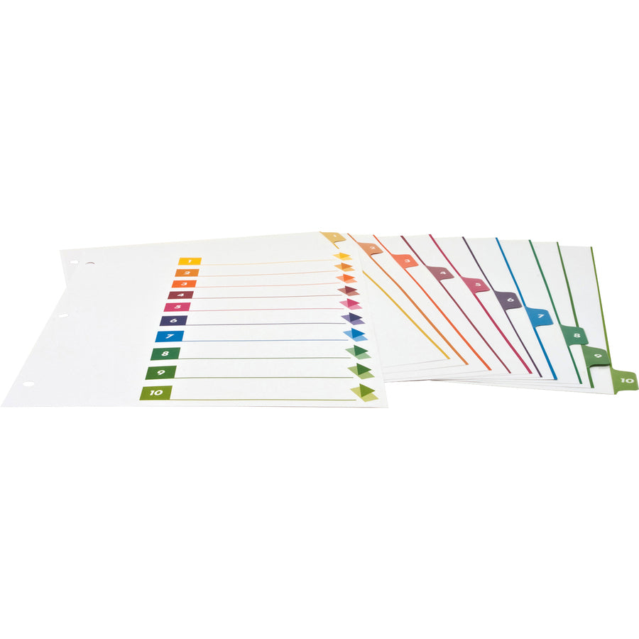 Business Source Color-coded Table of Contents/Tabs Index Dividers - Printed Tab(s) - Digit - 1-10 - 10 Tab(s)/Set - 3 Hole Punched - Multicolor Divider - Multicolor Mylar Tab(s) - 24 / Box - 2