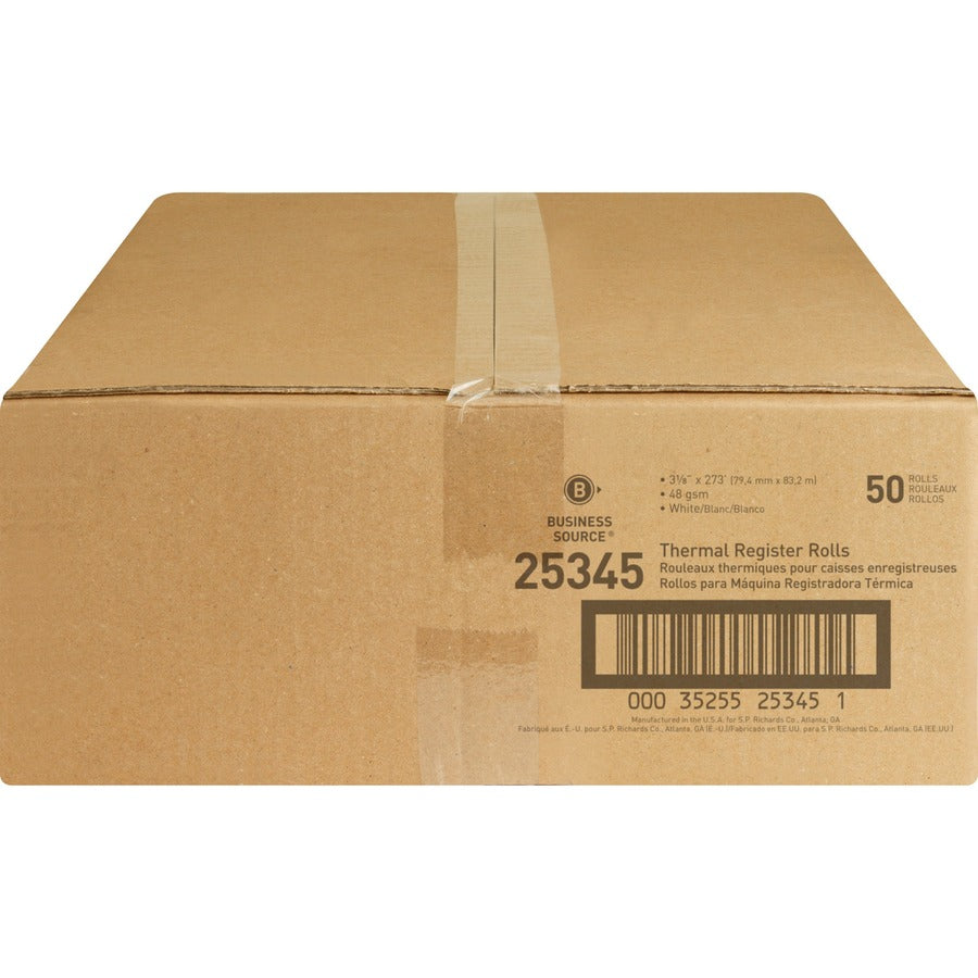 Business Source Thermal Paper - 3 1/8" x 273 ft - 48 g/m2 Grammage - Smooth - 50 / Carton - White