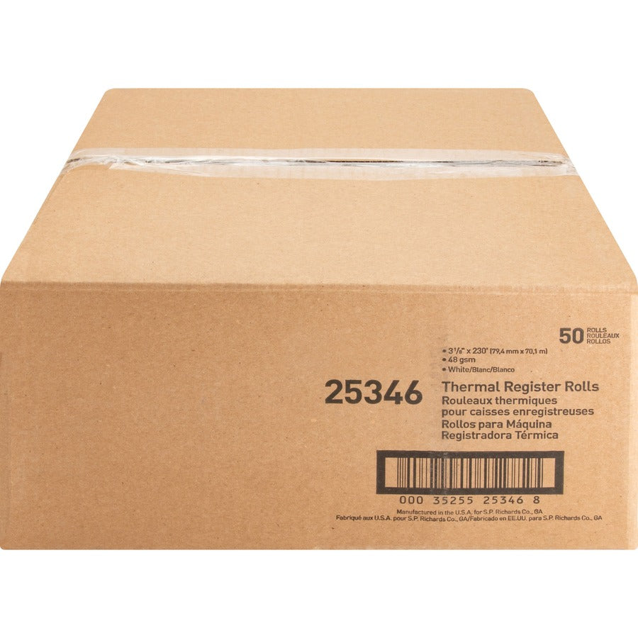 Business Source Thermal Paper - 3 1/8" x 230 ft - 48 g/m2 Grammage - Smooth - 50 / Carton - White