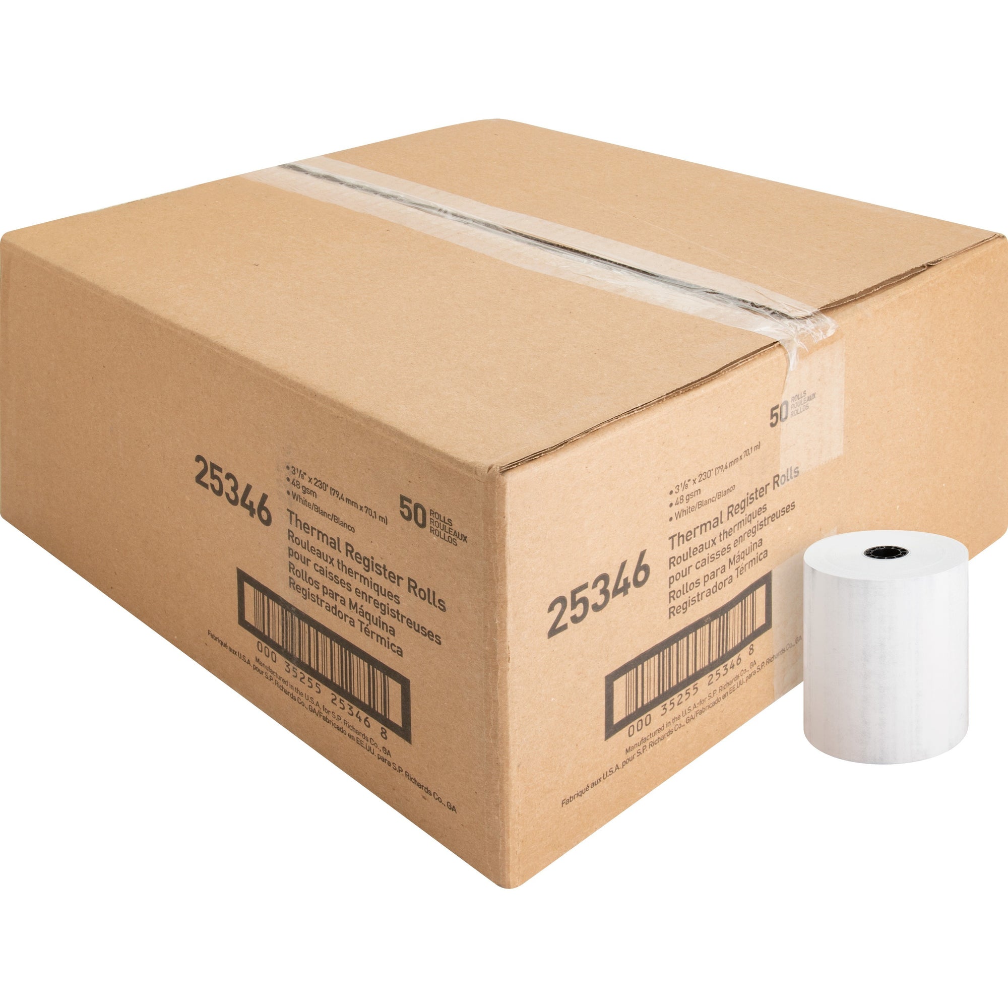 Business Source Thermal Paper - 3 1/8" x 230 ft - 48 g/m2 Grammage - Smooth - 50 / Carton - White