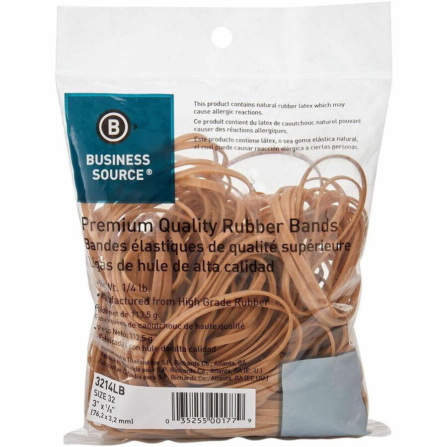 Business Source Rubber Bands - Size: #32 - 3" Length - 125 mil Thickness - 237 / Pack - Natural