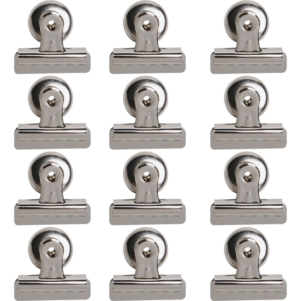 Business Source Magnetic Grip Clips - No. 2 - 2.3" Width - for Paper - Magnetic Backing, Heavy Duty - 12 / Box - Silver