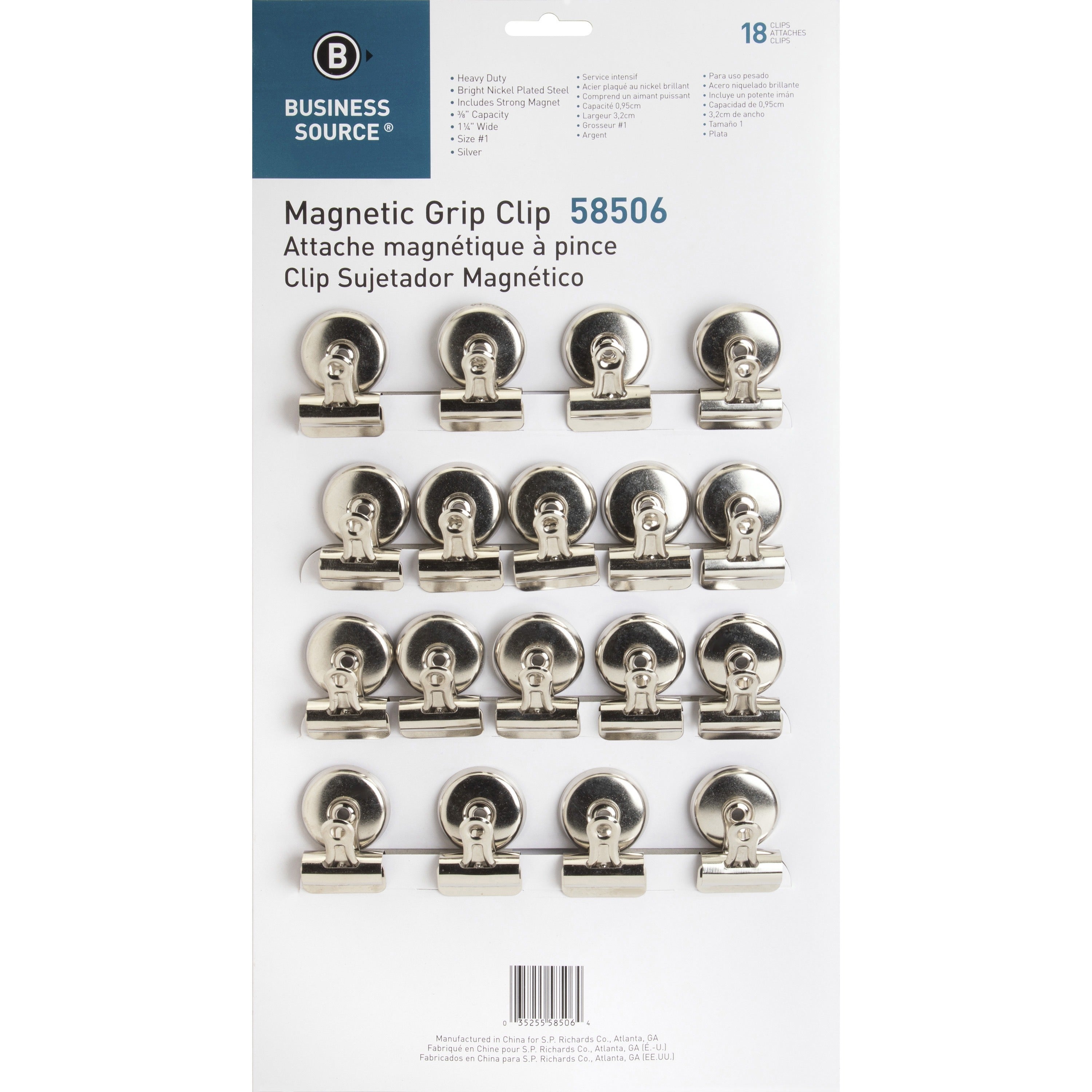 business-source-magnetic-grip-clips-pack-no-1-13-width-for-paper-magnetic-heavy-duty-18-box-silver_bsn58506 - 1