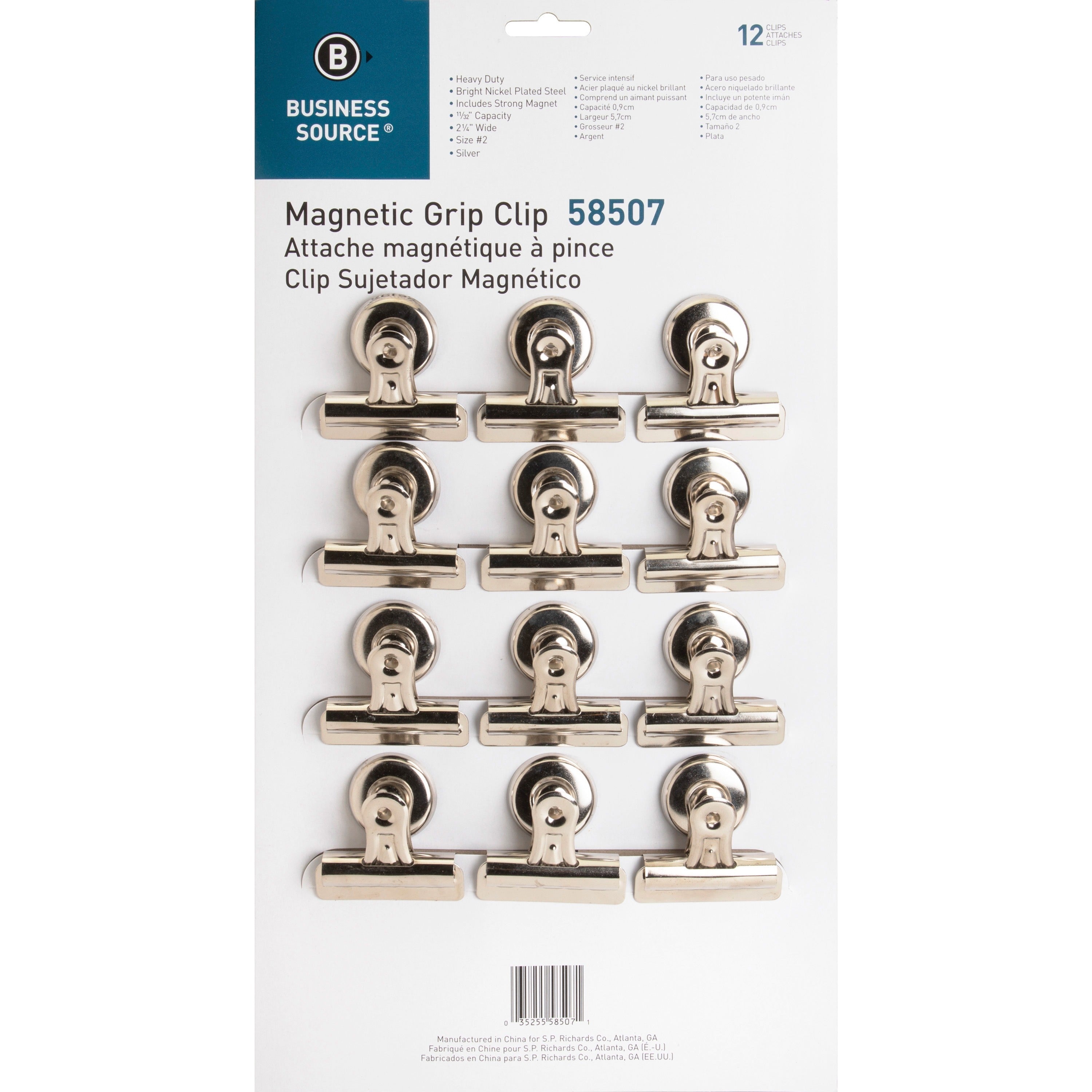 business-source-magnetic-grip-clips-pack-no-2-23-width-for-paper-magnetic-heavy-duty-12-box-silver_bsn58507 - 1