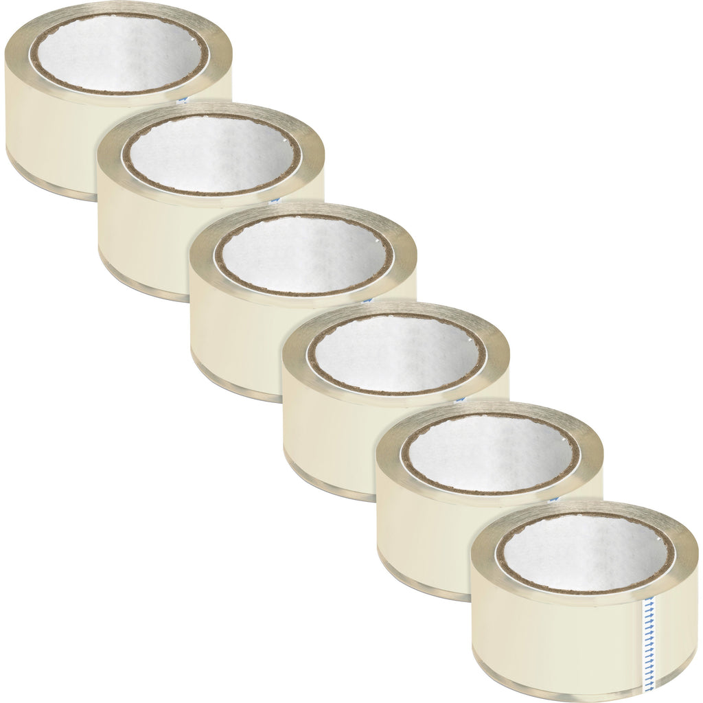business-source-crystal-clear-packaging-tape-55-yd-length-x-2-width-3-core-pressure-sensitive-poly-250-mil-abrasion-resistant-split-resistant-for-packing-6-pack-crystal_bsn64013 - 1