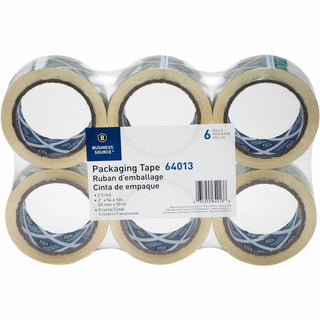 Business Source Crystal Clear Packaging Tape - 55 yd Length x 2" Width - 3" Core - Pressure-sensitive Poly - 2.50 mil - Abrasion Resistant, Split Resistant - For Packing - 6 / Pack - Crystal