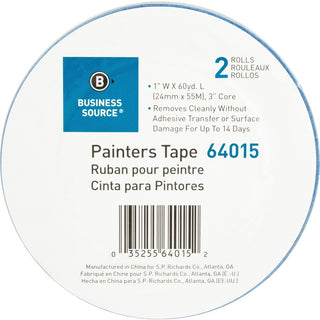 Business Source Multisurface Painter's Tape - 60 yd Length x 1" Width - 5.5 mil Thickness - 2 / Pack - Blue