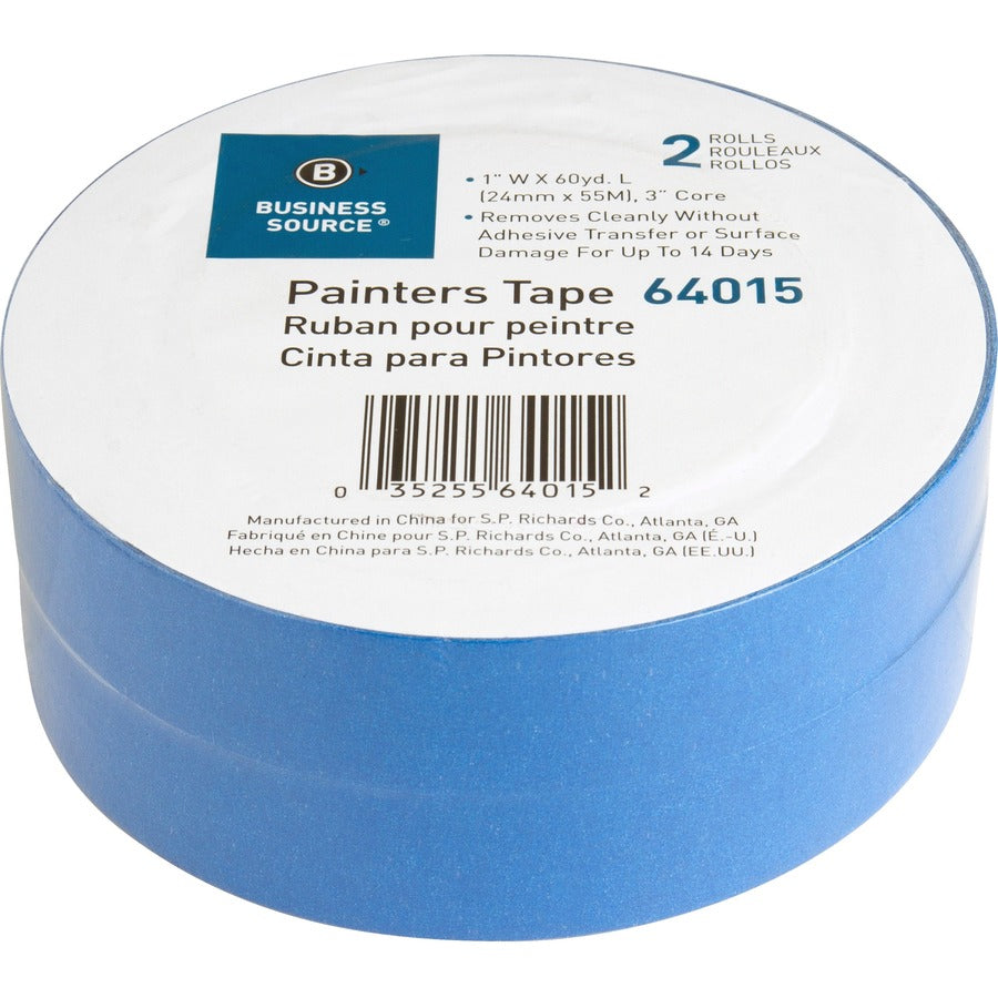 Business Source Multisurface Painter's Tape - 60 yd Length x 1" Width - 5.5 mil Thickness - 2 / Pack - Blue