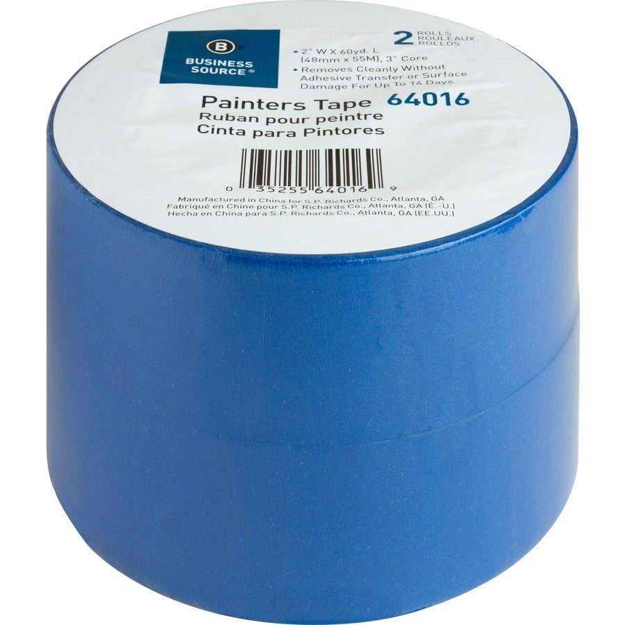 Business Source Multisurface Painter's Tape - 60 yd Length x 2" Width - 5.5 mil Thickness - 2 / Pack - Blue
