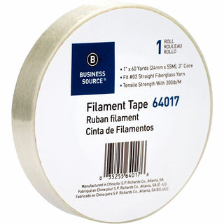 Business Source Heavy-duty Filament Tape - 60 yd Length x 1" Width - 3" Core - Fiberglass Filament - 1 / RollRoll - White