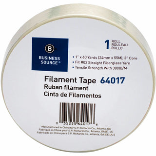 Business Source Heavy-duty Filament Tape - 60 yd Length x 1" Width - 3" Core - Fiberglass Filament - 1 / RollRoll - White