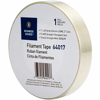 Business Source Heavy-duty Filament Tape - 60 yd Length x 1" Width - 3" Core - Fiberglass Filament - 1 / RollRoll - White