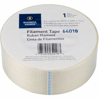 Business Source Heavy-duty Filament Tape - 60 yd Length x 2" Width - 3" Core - Fiberglass Filament - 1 / RollRoll - White